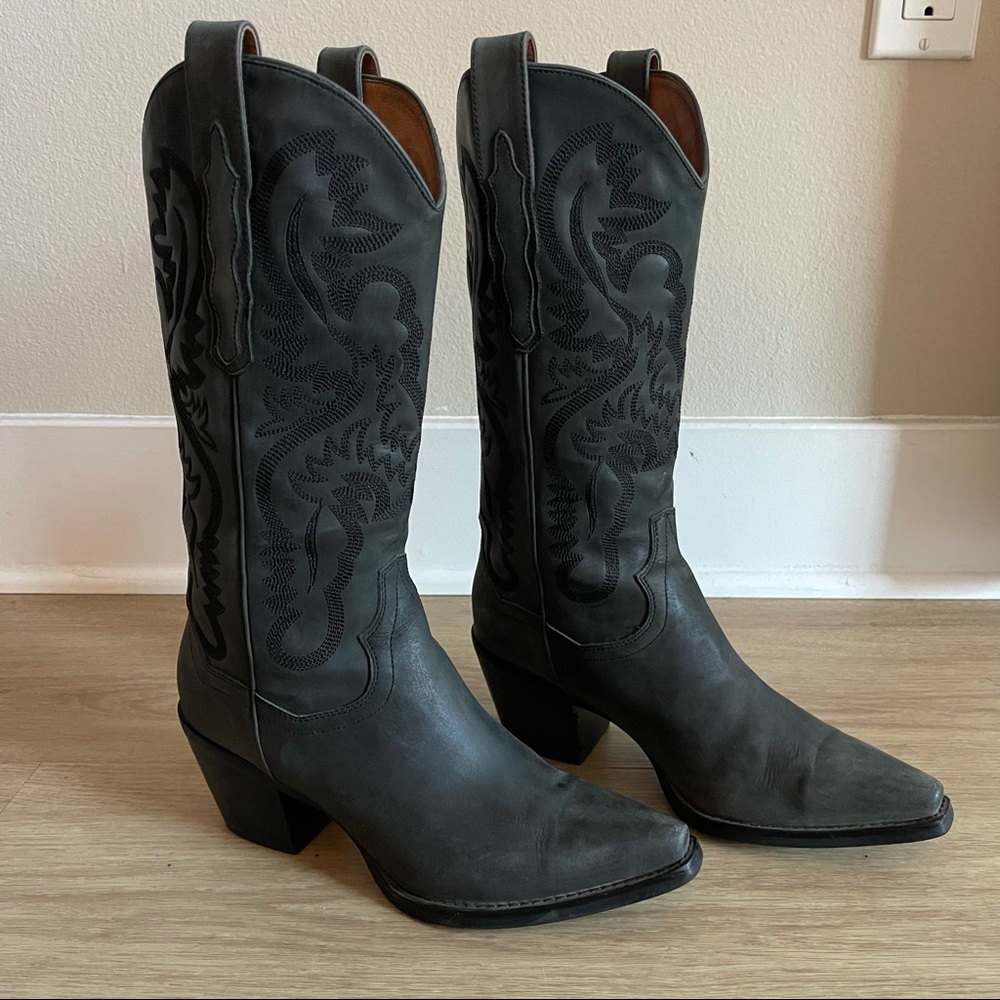 Jeffrey Campbell | Dagget Western Pointed Toe Leather Black Washed Boot Size: 8